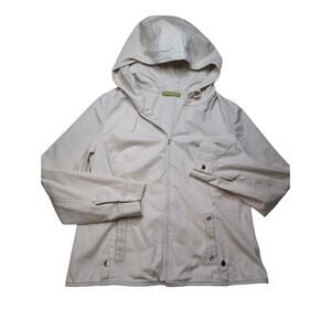 Sigrid Olsen Hooded Utility Jacket Beige Lightweight Anorak Zip Women S*